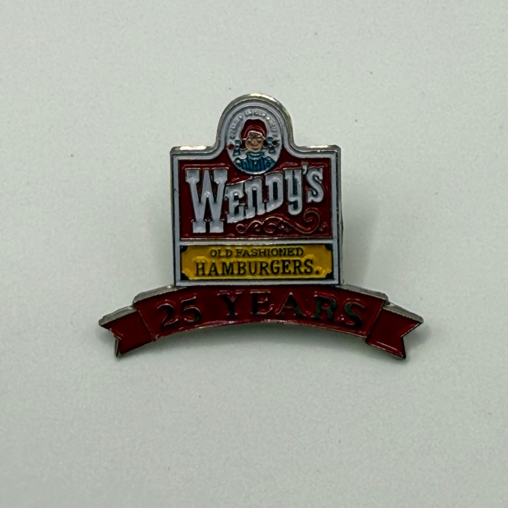 Vintage Wendy's Old Fashioned Hamburgers 25 Years Anniversary Enamel Lapel Pin